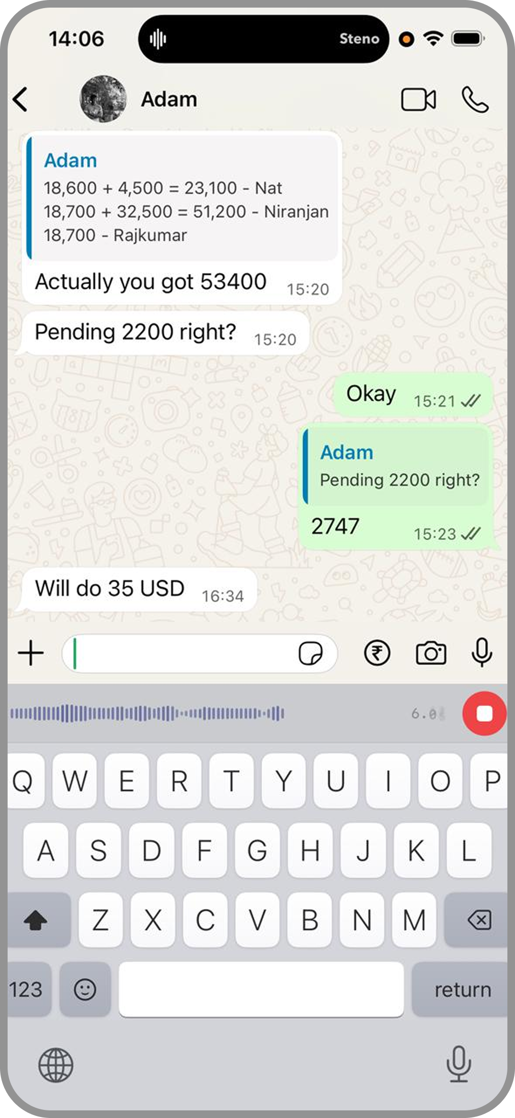 Voice Keyboard Pro voice dictation in WhatsApp